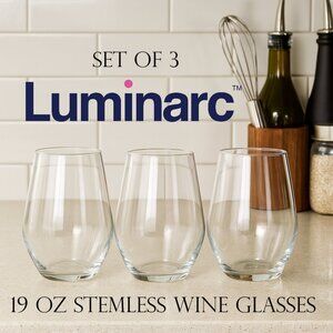NEW 3 Luminarc Glasses Stemless Wine Glass Cups Barware Set 19 oz Discontinued R